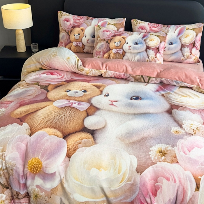 91家纺网 家纺一手货源 找家纺 宝薇 2025新款5D数码印染大卡通牛奶绒四件套 小时光