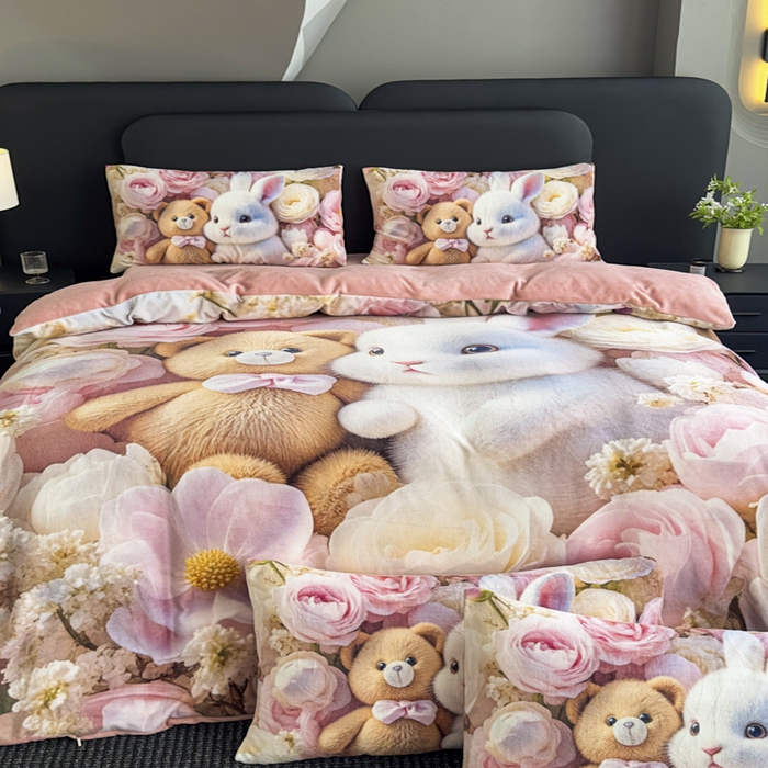 91家纺网 家纺一手货源 找家纺 宝薇 2025新款5D数码印染大卡通牛奶绒四件套 小时光