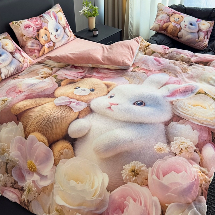 91家纺网 家纺一手货源 找家纺 宝薇 2025新款5D数码印染大卡通牛奶绒四件套 小时光