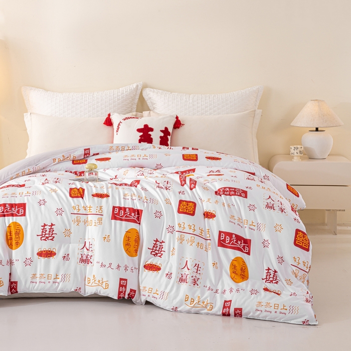 91家纺网 家纺一手货源 找家纺 好老表被业 2025新款印花云朵棉冬被四季被被子被芯 吉语满铺