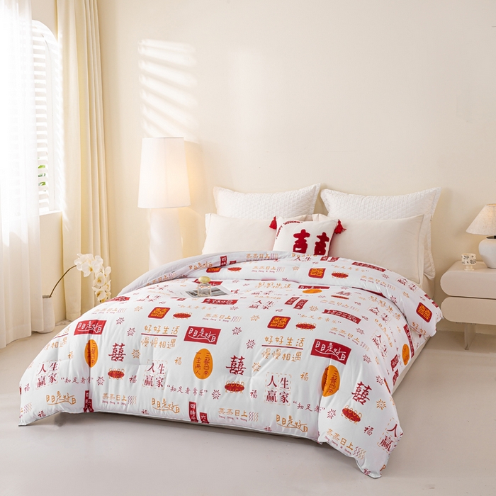 91家纺网 家纺一手货源 找家纺 好老表被业 2025新款印花云朵棉冬被四季被被子被芯 吉语满铺