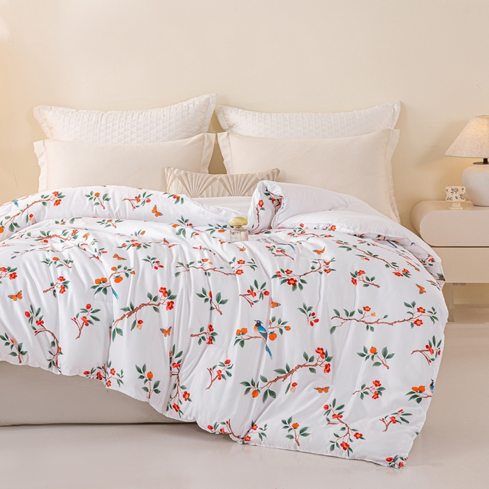 91家纺网 家纺一手货源 找家纺 好老表被业 2025新款印花云朵棉冬被四季被被子被芯 雀语硕果