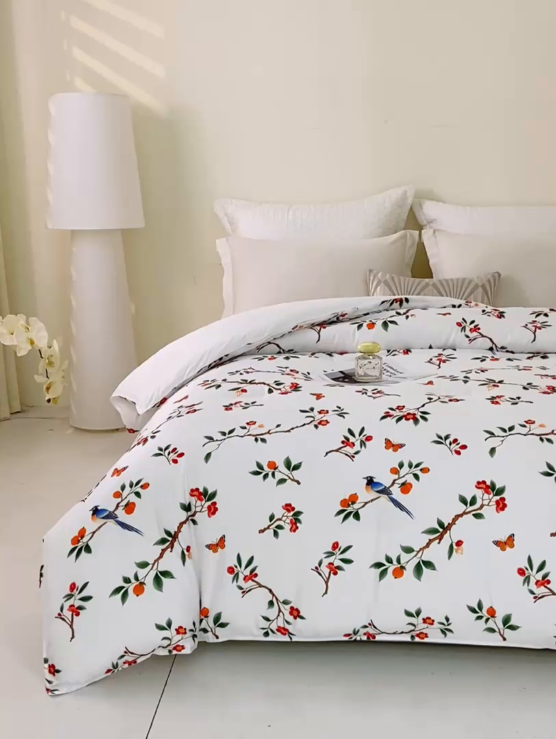 91家纺网 家纺一手货源 找家纺 好老表被业 2025新款印花云朵棉冬被四季被被子被芯 雀语硕果