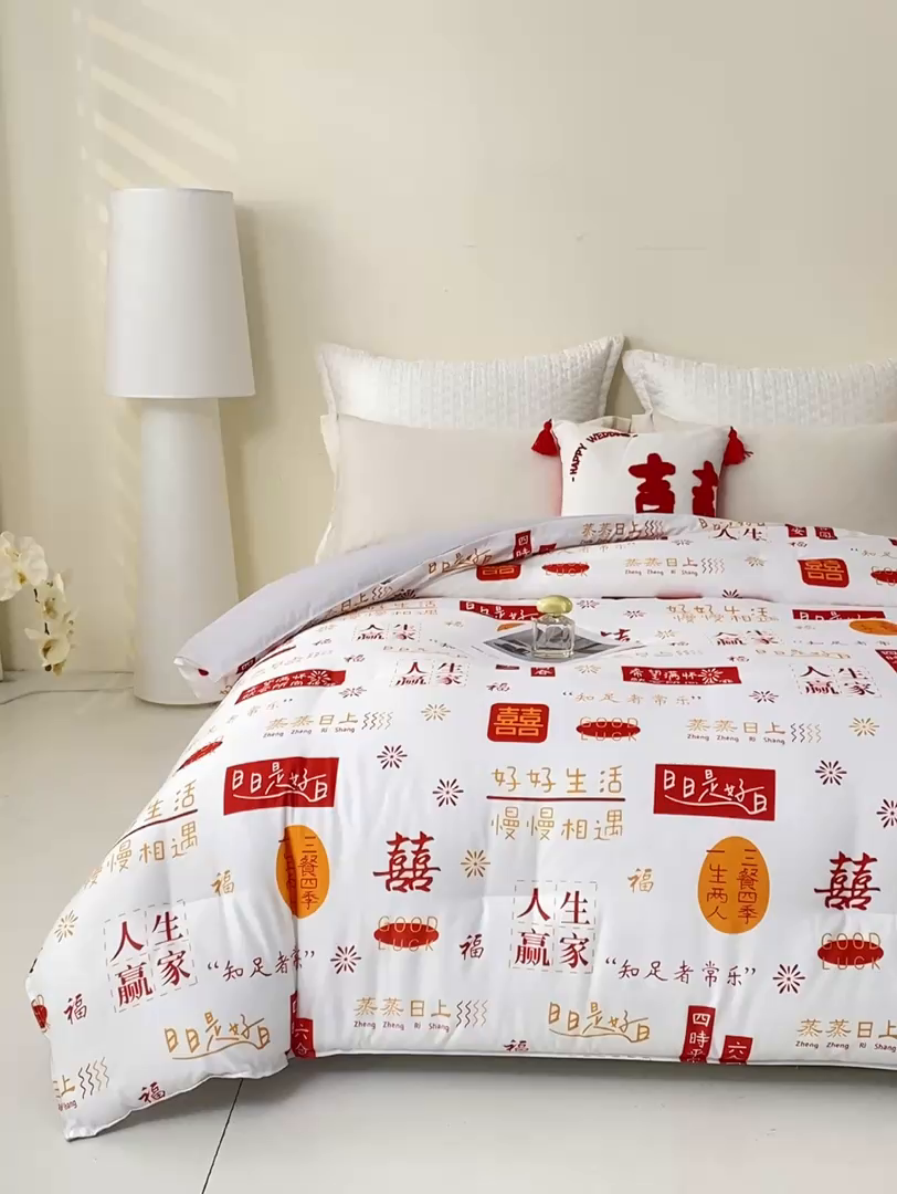 91家纺网 家纺一手货源 找家纺 好老表被业 2025新款印花云朵棉冬被四季被被子被芯 吉语满铺