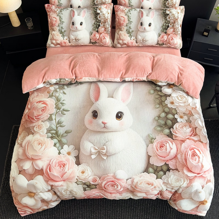 91家纺网 家纺一手货源 找家纺 宝薇 2025新款5D数码印染大卡通牛奶绒四件套 玫瑰庄园