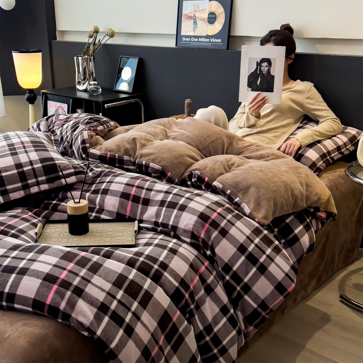 91家纺网 家纺一手货源 找家纺 （总）五月家纺 2025新款中古无印风A类230克牛奶绒四件套