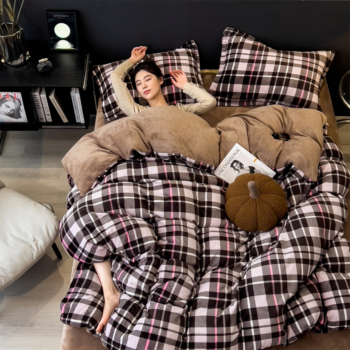 91家纺网 家纺一手货源 找家纺 （总）五月家纺 2025新款中古无印风A类230克牛奶绒四件套