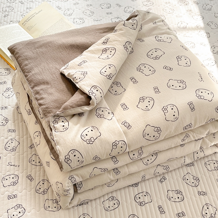 91家纺网 家纺一手货源 找家纺 澜妃 2025春夏新款云感双层纱夏被夏凉被空调被四件套 猫咪