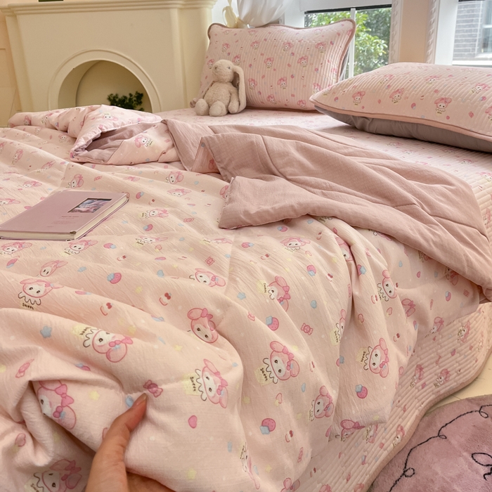 91家纺网 家纺一手货源 找家纺 （总）澜妃 2025春夏新款云感双层纱夏被夏凉被空调被四件套