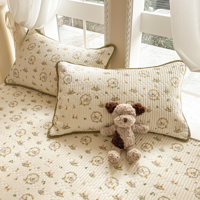 91家纺网 家纺一手货源 找家纺 澜妃 2025春夏新款云感双层纱夏被夏凉被空调被四件套 庄园兔