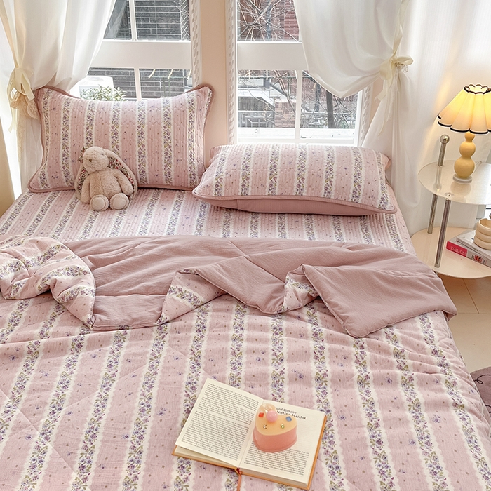 91家纺网 家纺一手货源 找家纺 澜妃 2025春夏新款云感双层纱夏被夏凉被空调被四件套 赫本