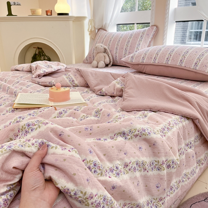 91家纺网 家纺一手货源 找家纺 澜妃 2025春夏新款云感双层纱夏被夏凉被空调被四件套 赫本