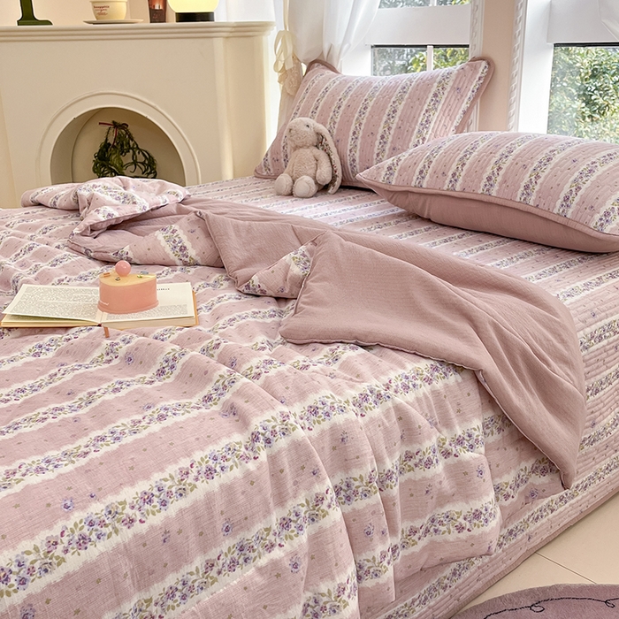 91家纺网 家纺一手货源 找家纺 澜妃 2025春夏新款云感双层纱夏被夏凉被空调被四件套 赫本