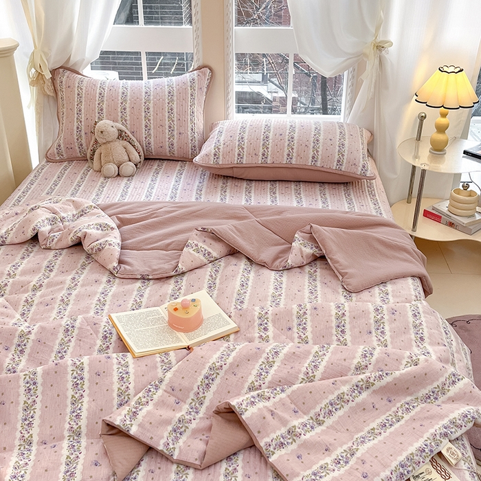 91家纺网 家纺一手货源 找家纺 澜妃 2025春夏新款云感双层纱夏被夏凉被空调被四件套 赫本