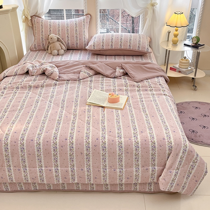 91家纺网 家纺一手货源 找家纺 澜妃 2025春夏新款云感双层纱夏被夏凉被空调被四件套 赫本