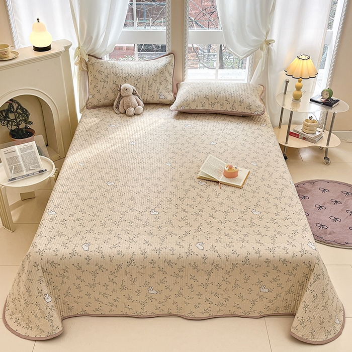 91家纺网 家纺一手货源 找家纺 澜妃 2025春夏新款云感双层纱夏被夏凉被空调被四件套 兔兔密语