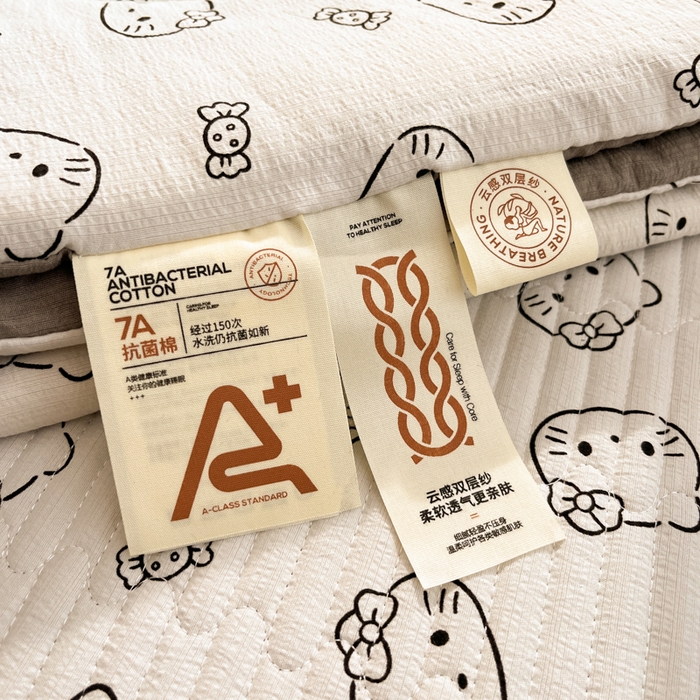 91家纺网 家纺一手货源 找家纺 澜妃 2025春夏新款云感双层纱夏被夏凉被空调被四件套 猫咪