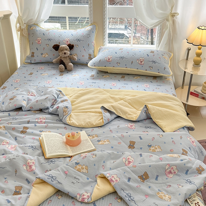 91家纺网 家纺一手货源 找家纺 澜妃 2025春夏新款云感双层纱夏被夏凉被空调被四件套 童话世界