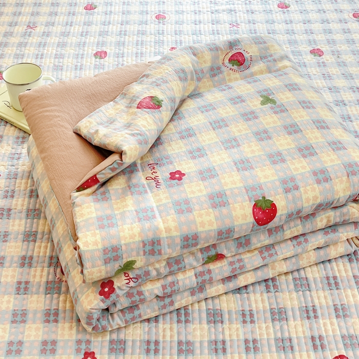 澜妃 2025春夏新款云感双层纱夏被夏凉被空调被四件套 草莓格