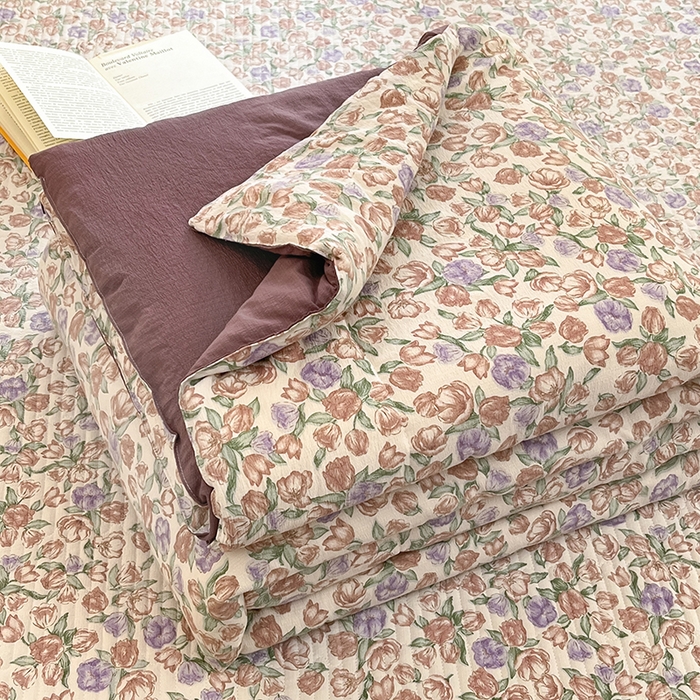 澜妃 2025春夏新款云感双层纱夏被夏凉被空调被四件套 满园春紫