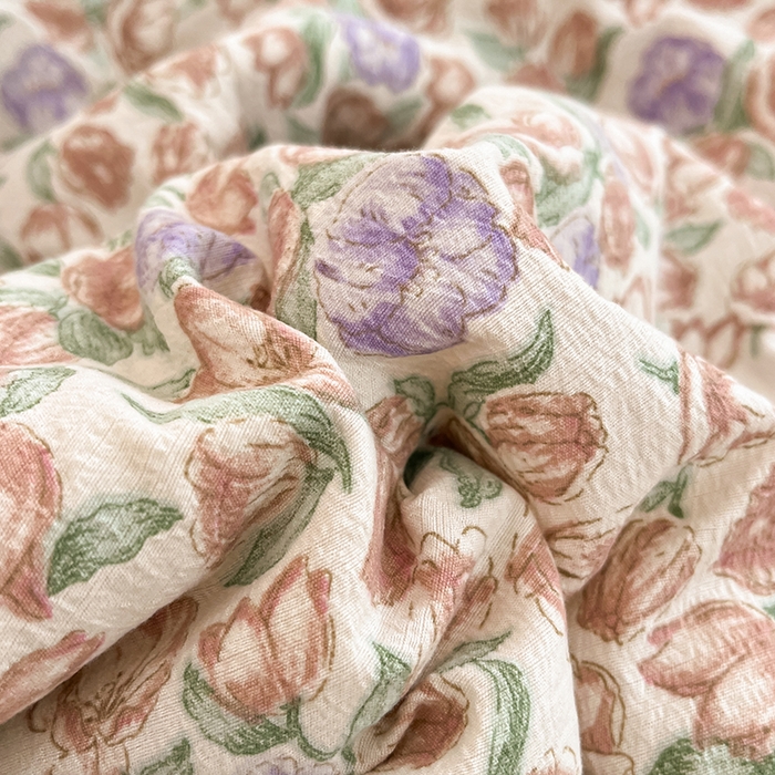 91家纺网 家纺一手货源 找家纺 澜妃 2025春夏新款云感双层纱夏被夏凉被空调被四件套 满园春紫