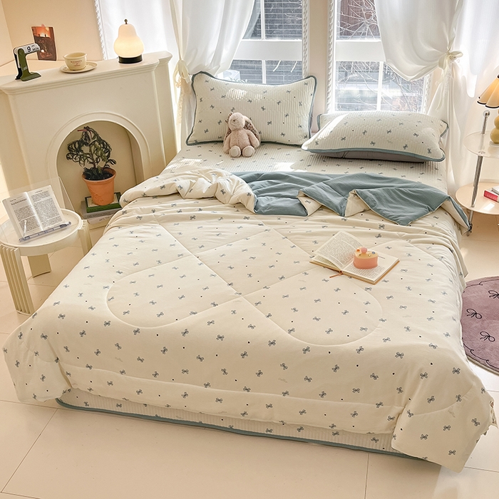 91家纺网 家纺一手货源 找家纺 澜妃 2025春夏新款云感双层纱夏被夏凉被空调被四件套 倾结