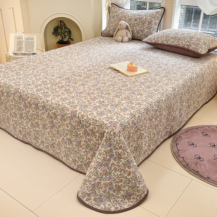 91家纺网 家纺一手货源 找家纺 澜妃 2025春夏新款云感双层纱夏被夏凉被空调被四件套 满园春紫