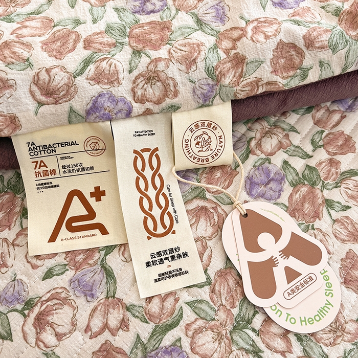 91家纺网 家纺一手货源 找家纺 澜妃 2025春夏新款云感双层纱夏被夏凉被空调被四件套 满园春紫