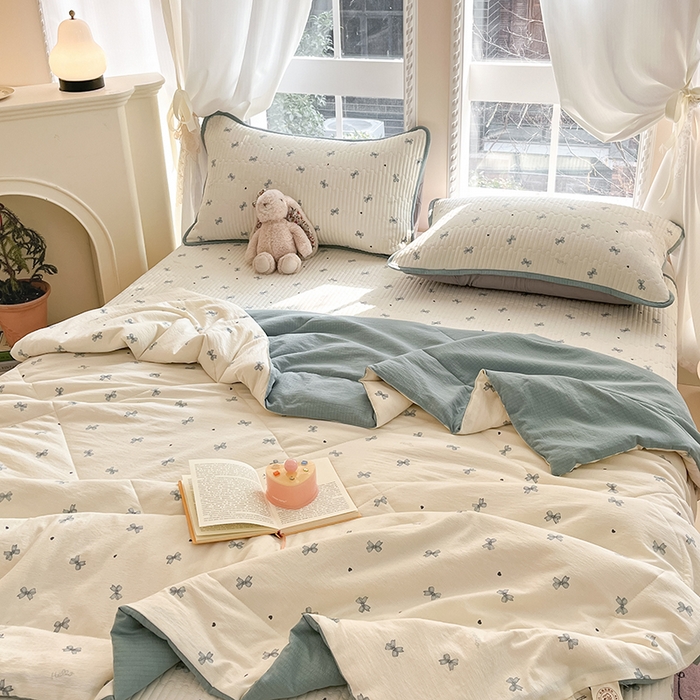 91家纺网 家纺一手货源 找家纺 澜妃 2025春夏新款云感双层纱夏被夏凉被空调被四件套 倾结