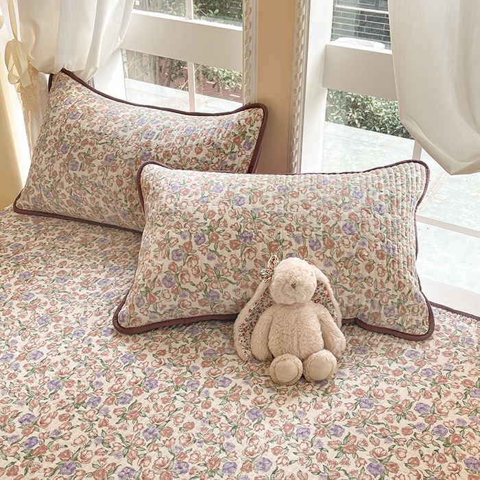 91家纺网 家纺一手货源 找家纺 澜妃 2025春夏新款云感双层纱夏被夏凉被空调被四件套 满园春紫