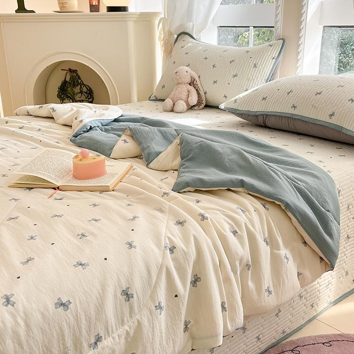 91家纺网 家纺一手货源 找家纺 澜妃 2025春夏新款云感双层纱夏被夏凉被空调被四件套 倾结