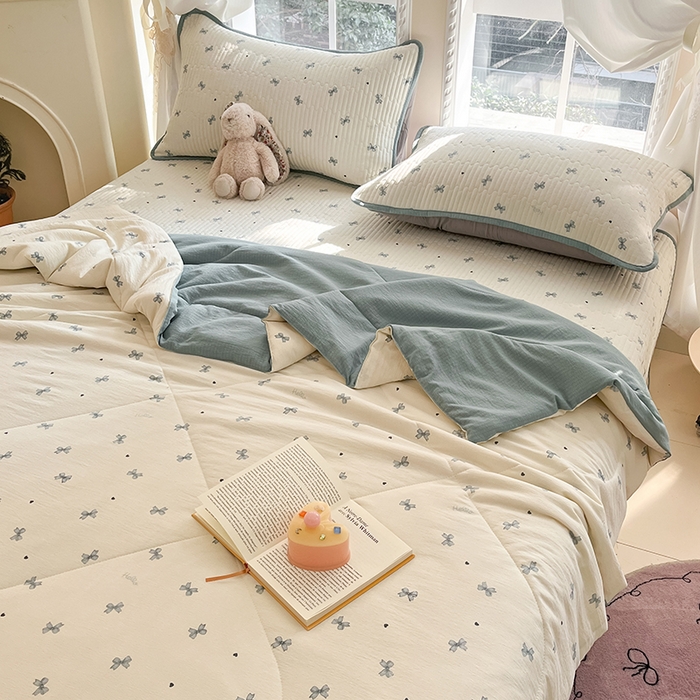 91家纺网 家纺一手货源 找家纺 澜妃 2025春夏新款云感双层纱夏被夏凉被空调被四件套 倾结