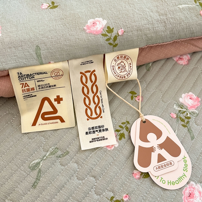 91家纺网 家纺一手货源 找家纺 澜妃 2025春夏新款云感双层纱夏被夏凉被空调被四件套 花满春