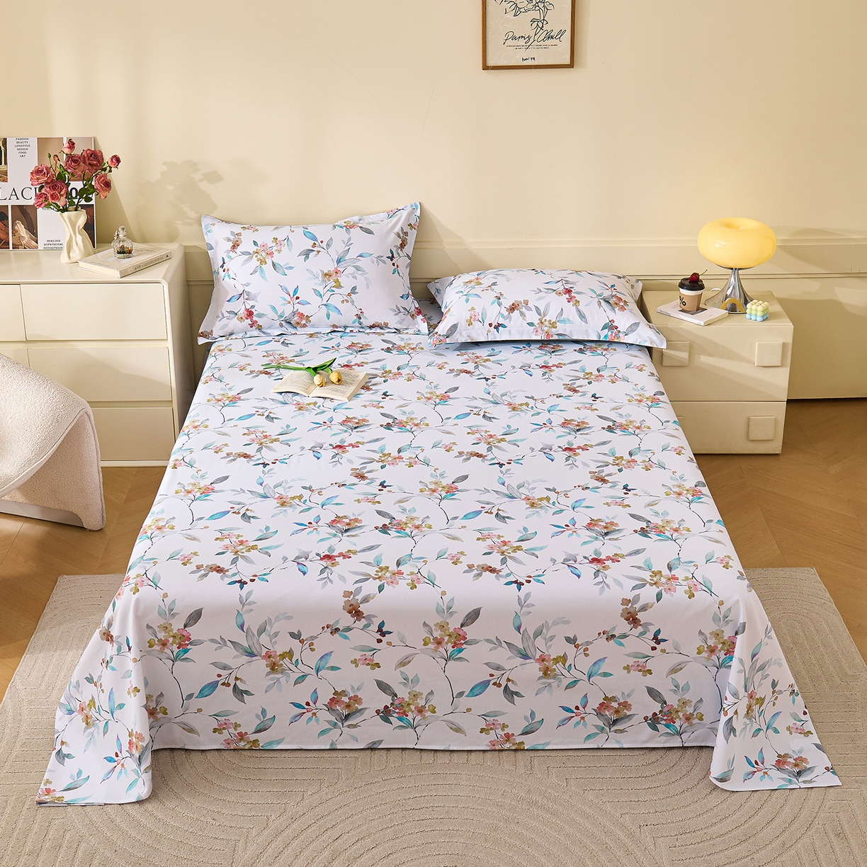 91家纺网 家纺一手货源 找家纺 元元家居（元元被业） 2025秋冬新款全棉纯棉磨毛印花单床单 云季花盟