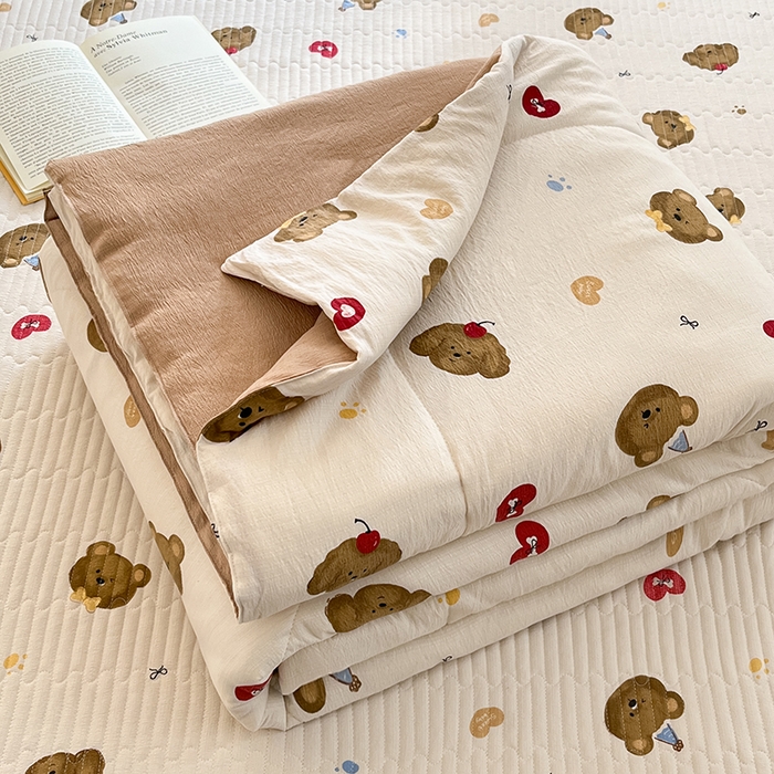 澜妃 2025春夏新款云感双层纱夏被夏凉被空调被四件套 快乐小熊