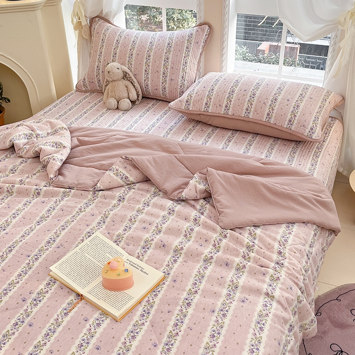 91家纺网 家纺一手货源 找家纺 澜妃 2025春夏新款云感双层纱夏被夏凉被空调被四件套 赫本