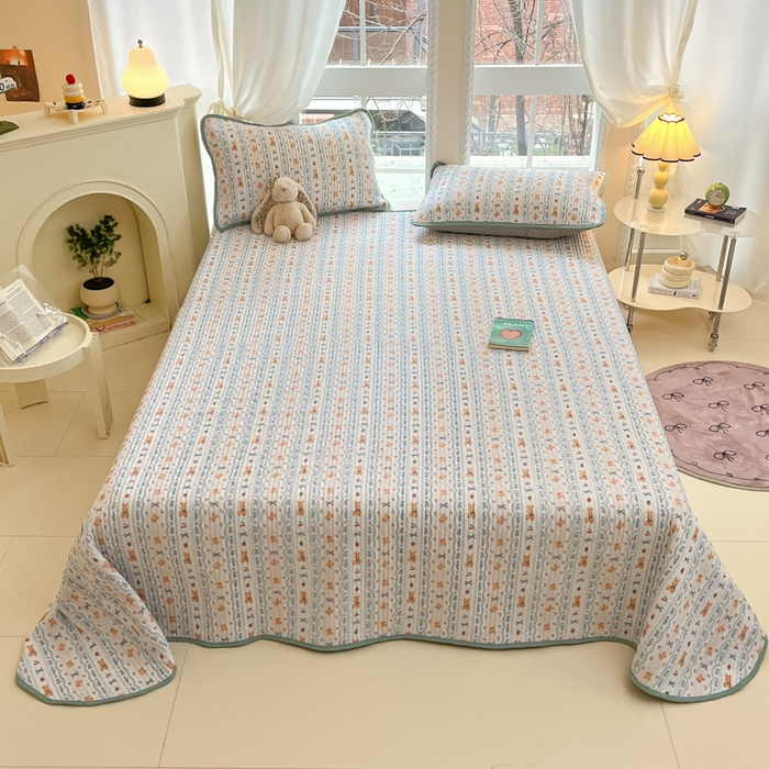 91家纺网 家纺一手货源 找家纺 澜妃 2025春夏新款云感双层纱夏被夏凉被空调被四件套 蝴蝶结熊