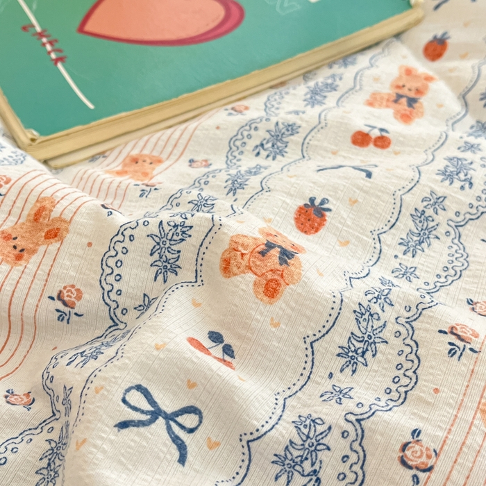 91家纺网 家纺一手货源 找家纺 澜妃 2025春夏新款云感双层纱夏被夏凉被空调被四件套 蝴蝶结熊