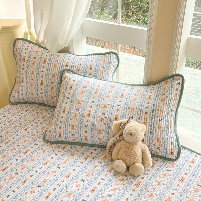 91家纺网 家纺一手货源 找家纺 澜妃 2025春夏新款云感双层纱夏被夏凉被空调被四件套 蝴蝶结熊