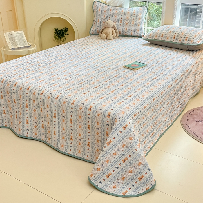 91家纺网 家纺一手货源 找家纺 澜妃 2025春夏新款云感双层纱夏被夏凉被空调被四件套 蝴蝶结熊