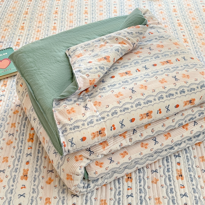 澜妃 2025春夏新款云感双层纱夏被夏凉被空调被四件套 蝴蝶结熊