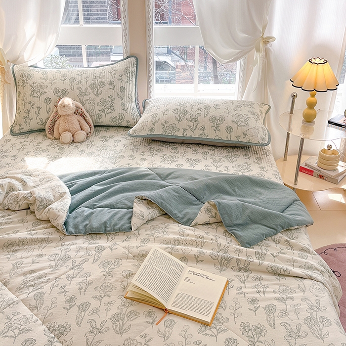 91家纺网 家纺一手货源 找家纺 澜妃 2025春夏新款云感双层纱夏被夏凉被空调被四件套 花开漫漫