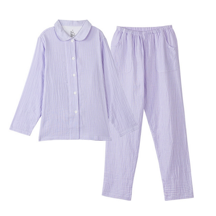 91家纺网 家纺一手货源 找家纺 （总）良品汇馆 2025新款双层纱七分袖细格纹睡衣