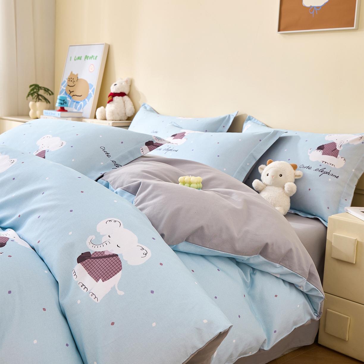 91家纺网 家纺一手货源 找家纺 元元家居（元元被业） 2025秋冬新款全棉纯棉磨毛印花四件套 小奶象