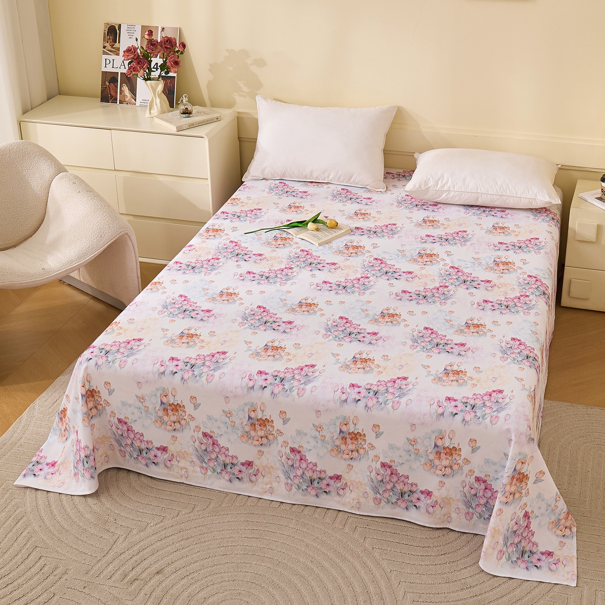 91家纺网 家纺一手货源 找家纺 元元家居（元元被业） 2025秋冬新款全棉纯棉磨毛印花单床单 大漂亮