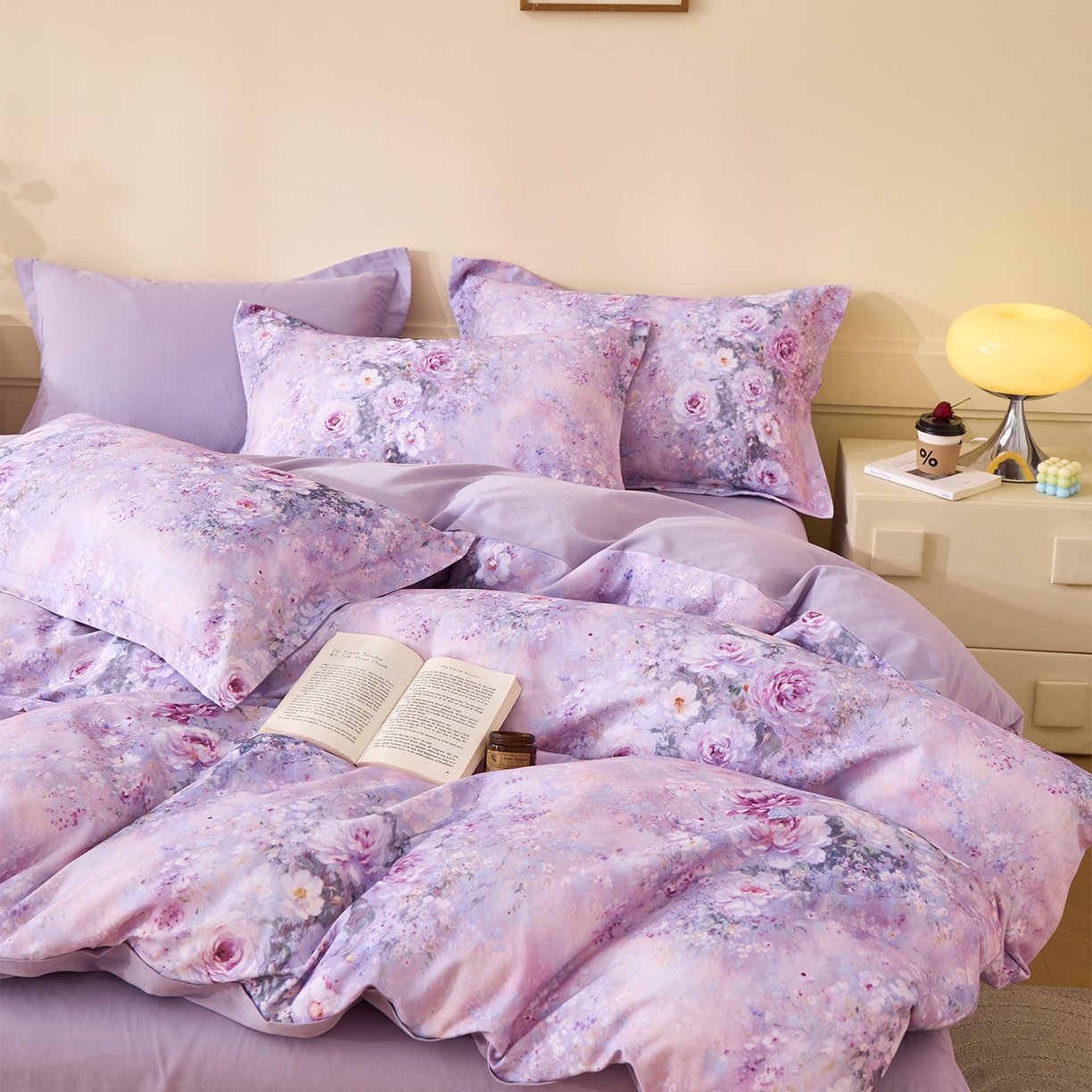 91家纺网 家纺一手货源 找家纺 元元家居（元元被业） 2025秋冬新款全棉纯棉磨毛印花四件套 爱诺紫