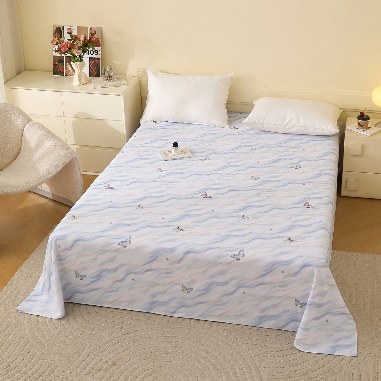 91家纺网 家纺一手货源 找家纺 元元家居（元元被业） 2025秋冬新款全棉纯棉磨毛印花单床单 蝶梦星河