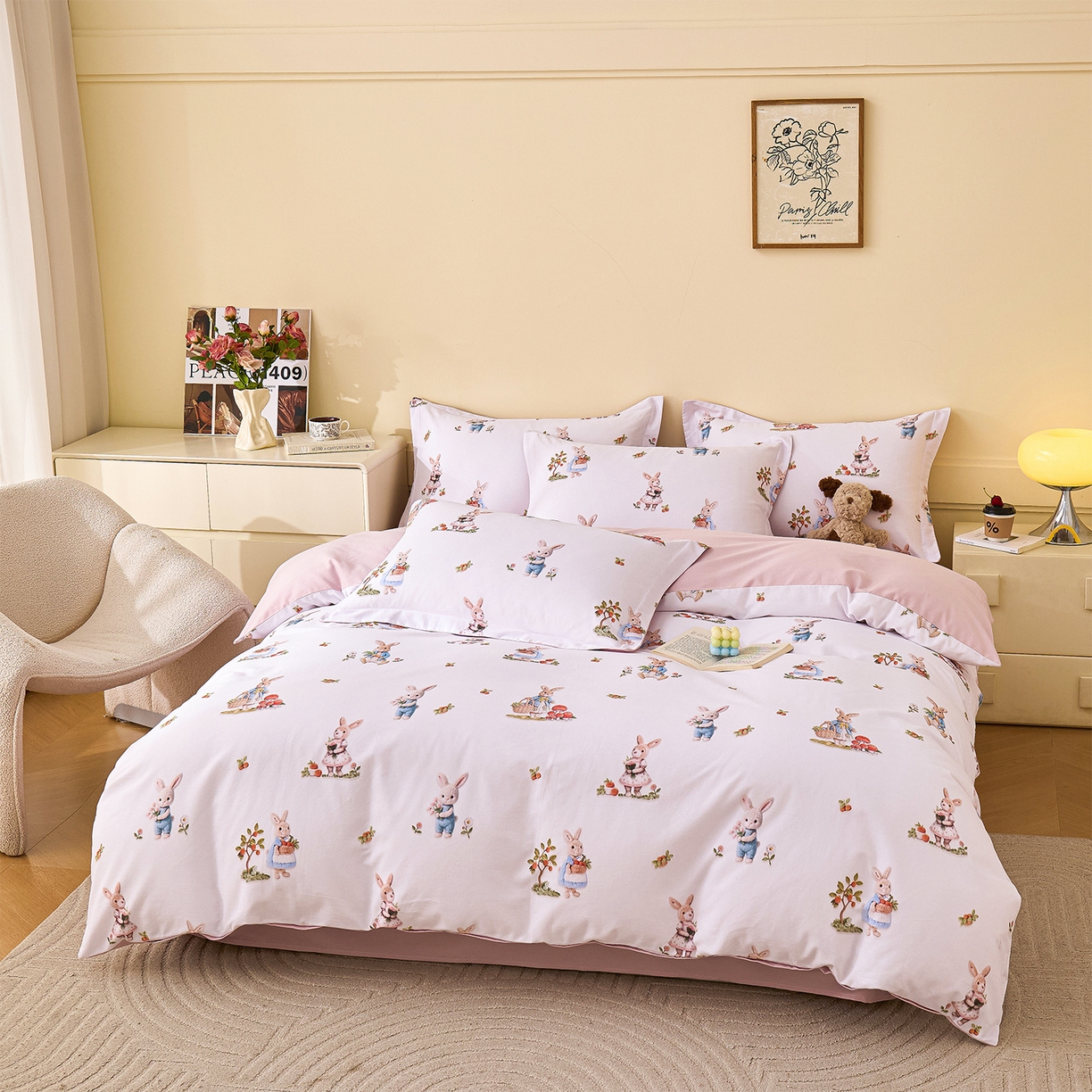 91家纺网 家纺一手货源 找家纺 元元家居（元元被业） 2025秋冬新款全棉纯棉磨毛印花四件套 彼得庄园