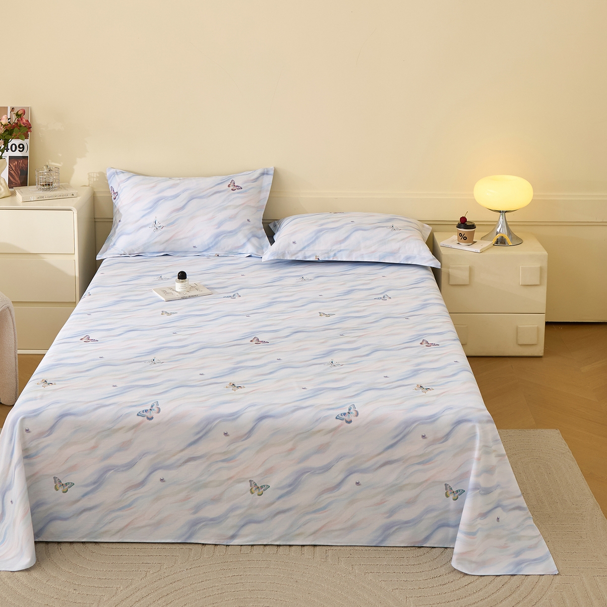 91家纺网 家纺一手货源 找家纺 元元家居（元元被业） 2025秋冬新款全棉纯棉磨毛印花单床单 蝶梦星河