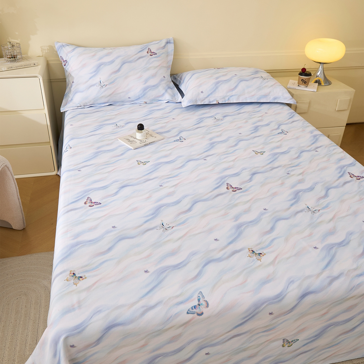 91家纺网 家纺一手货源 找家纺 元元家居（元元被业） 2025秋冬新款全棉纯棉磨毛印花单床单 蝶梦星河